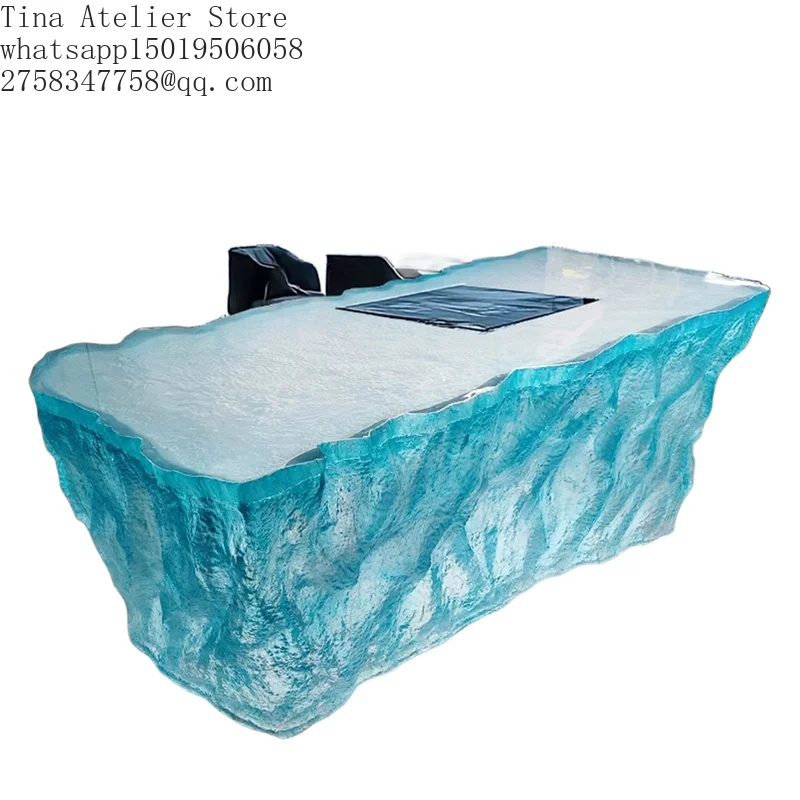 Artistic High-end Resin bar Front Desk Transparent Luminous Island bar Counter Glacier Crystal Table for Villa bar Home Decor