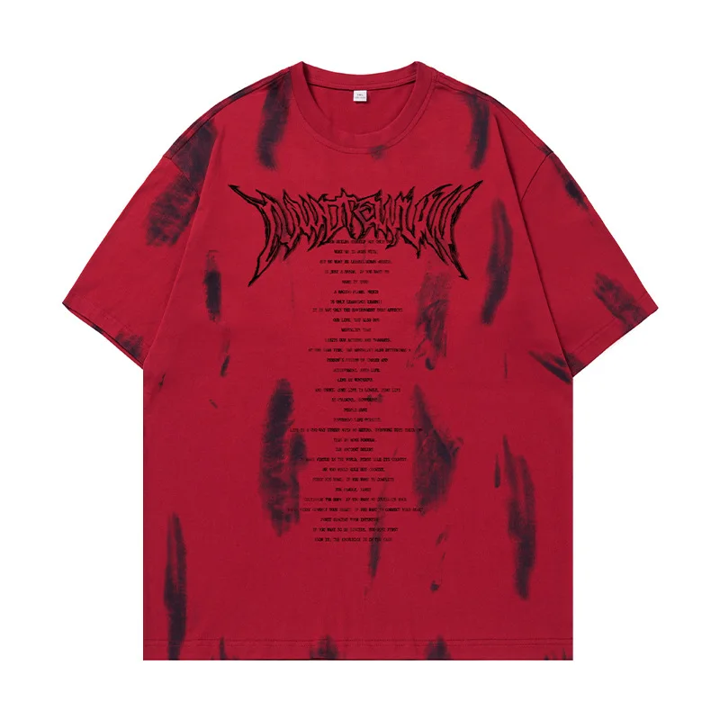 Hand-painted Printed Pure Cotton T-shirt For Men's 2024 Summer Casual Short Sleeved Distressed And Brushed Vintage T-shirt