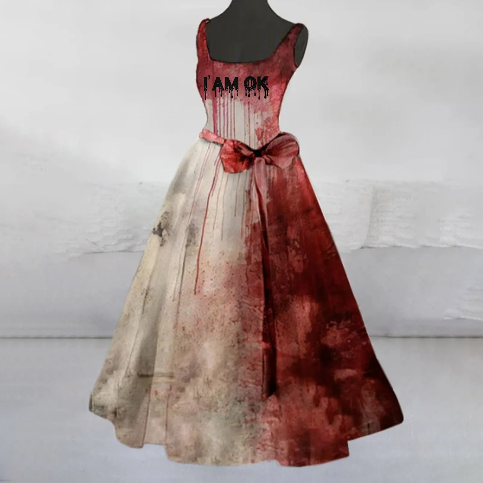 

Gothic Dress Women's Halloween Costume Sleeveless Halter Dress Letter Blood Print Casual Dresses Party Dress Fashion Clothing