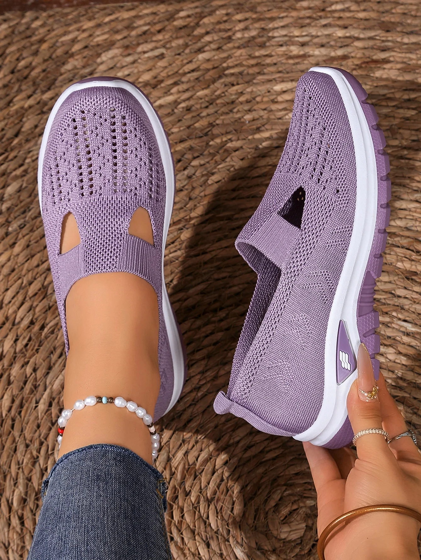 Sommerliche, atmungsaktive, hohlgestrickte Damen-Slip-On-Schuhe, rutschfeste, leichte Wandersneaker, lässige Mesh-Loafer für den Außenbereich – Detail 15