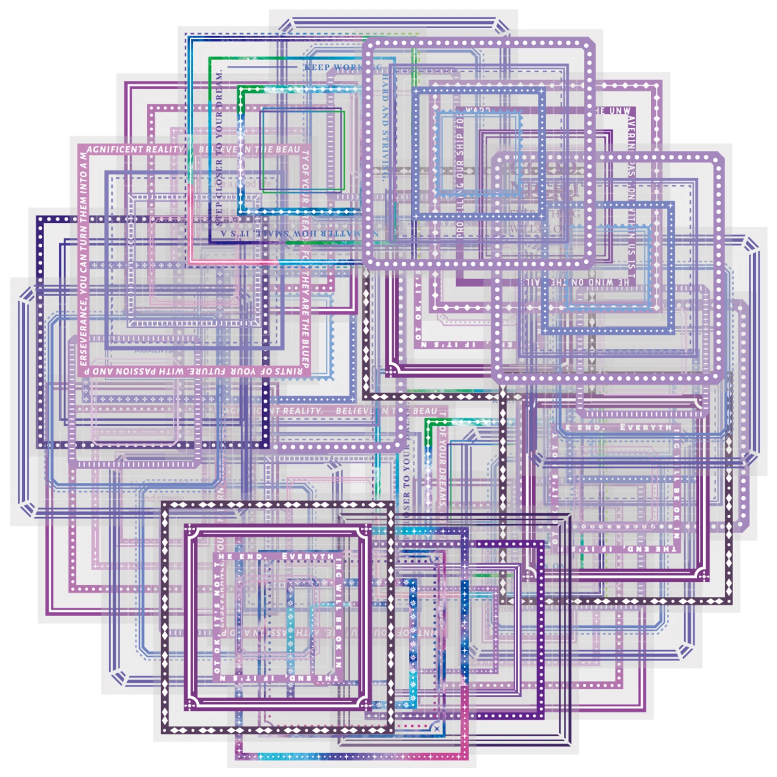 Etori Life - Pegatinas Decorativas con Fragancia Morada Niebla, 20 Piezas, Pegatinas Cuadradas con Borde Morado de Ensueño, Frases Cortas Curativas, Decoración Artística para Estuches de Lápices, Cuadernos, Pegatinas para Teléfonos, Manualidades, Bolsas de Regalo para Niños, Suministros para Scrapbooking, Accesorios de Decoración de Oficina, Pegatinas de Juguete, Material Escolar