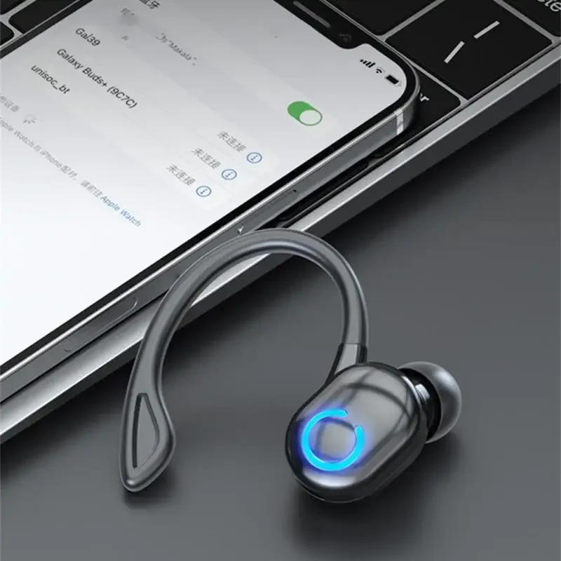 1 Uds. Auriculares inalámbricos con gancho para la oreja, miniauriculares manos libres individuales con cancelación de ruido y graves, auriculares deportivos con micrófono