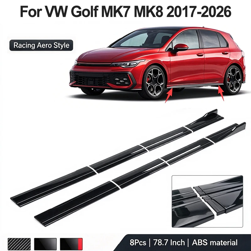 78.7inch/2m Sectional Side Skirt Extension Lips For Volkswagen VW Golf MK7 MK8 2017-2026 Racing Side Spoiler Car Mod Body Kit