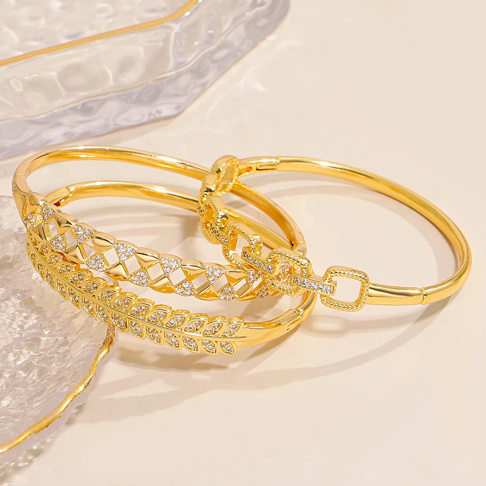 

DODOHAO 7 Styles Classic Sparkling Zircon Golden Plated Bangle for Women Minimalist Stackable Basic Spring Bracelet Hand Jewelry