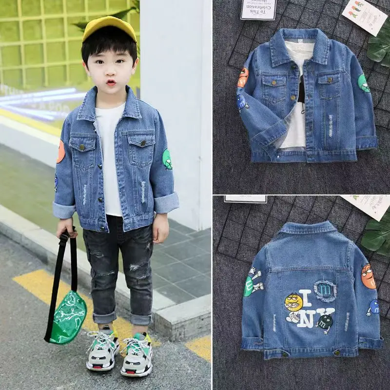 2024 New Autumn Jacket For Boy Jean Coat Cartoon Kids Outwear Spring Denim Jacket Boy Windbreaker Children Jacket