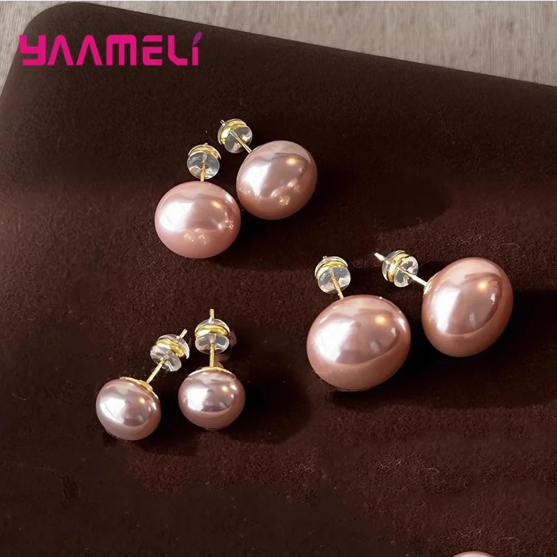 8/10/12/14 مللي متر أقراط اللؤلؤ الوردي للسيدات 100% الصلبة 925 فضة الذهب المغلفة الفاخرة عيد ميلاد الزفاف هدية مجوهرات #3