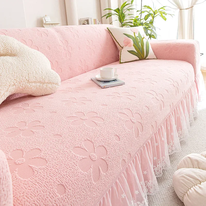 Lace Embroidered Sofa Cover Universal All Inclusive Couch Cover Straight Seat Cushion Integrated Sofa Covers Solid Color