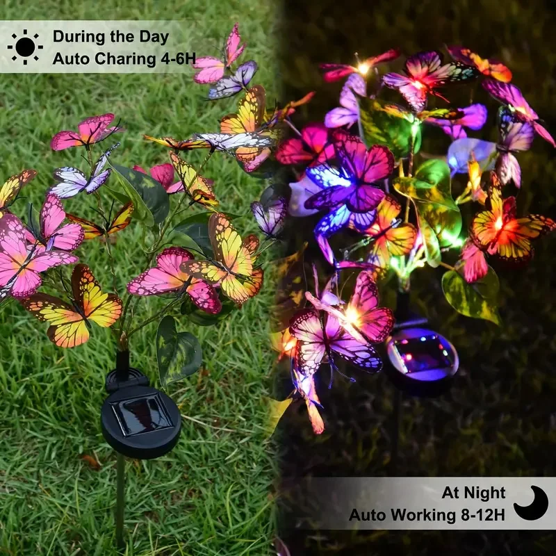 Solar Outdoor Lights Butterfly Flower Garden Fairy Lights Christmas Decorations 2024 Lawn Tree Landscape Lamp Yard Path Ornament