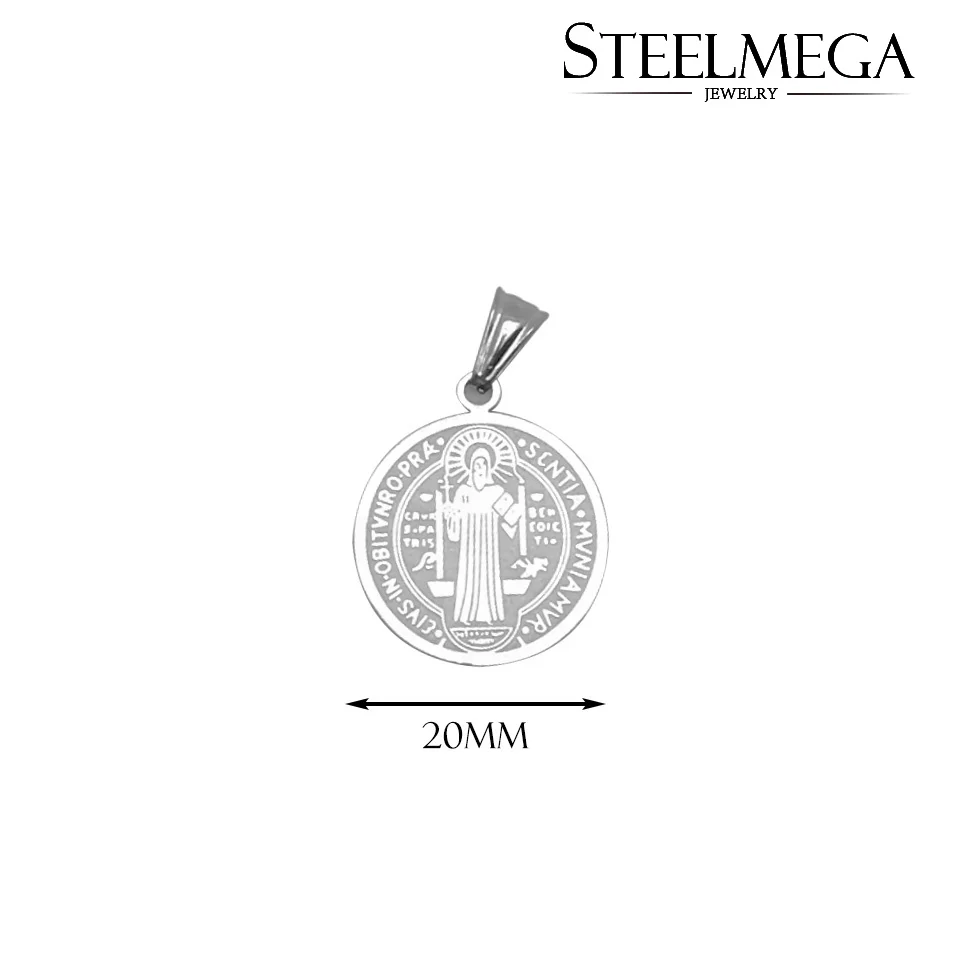 STEELMEGA Stainless Steel Pendant With Saint Benedict Medal For Catholic