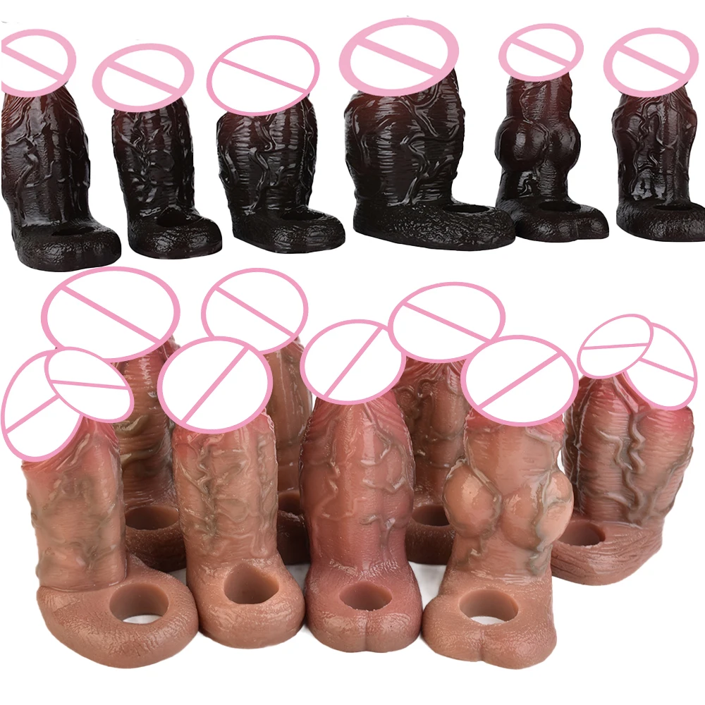 SXXY Adult Men Silicone Penis Sleeve насадка на член Open-Ended Hollow Dildo Realistic Dick Enlarger For Men Delay Ejaculation