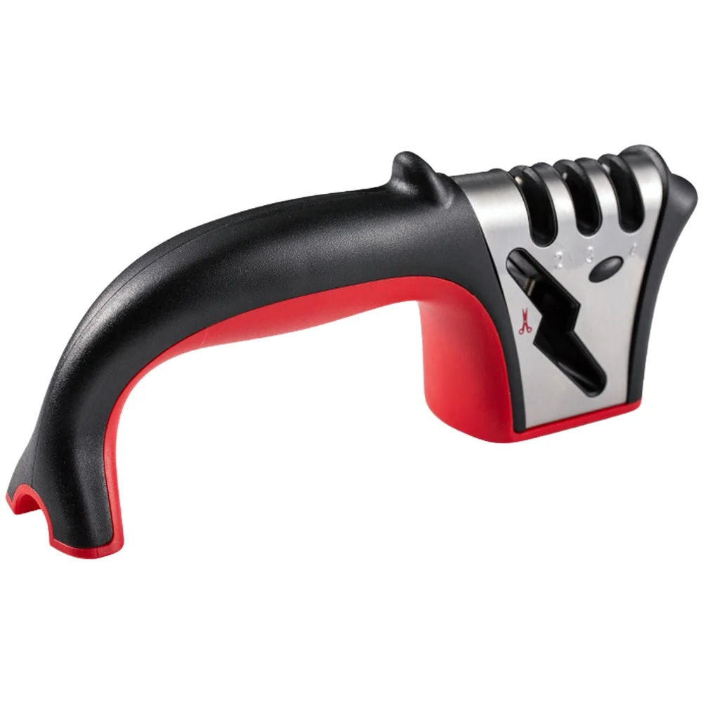 Electric wireless sharpener for kitchen knives fruit knives and scissors efficient pull through sharpening mechanism