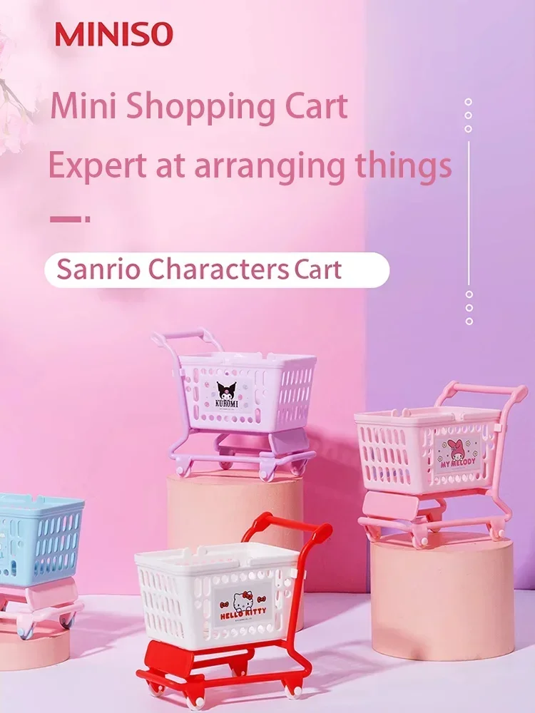 

MINISO Sanrio Mini Cart Desktop Storage Box Cute Cinnamoroll Baby My Melody Hello Kitty Sundry Basket For Boy Girls Kids Gifts