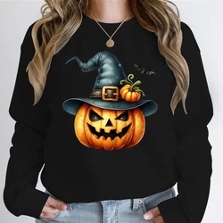 Halloween Witch Hat Print Sportwear for Women Men Autumn Winter Hoodies Spooky Season Halloween Pumpkins Street Sweatshirts Tops