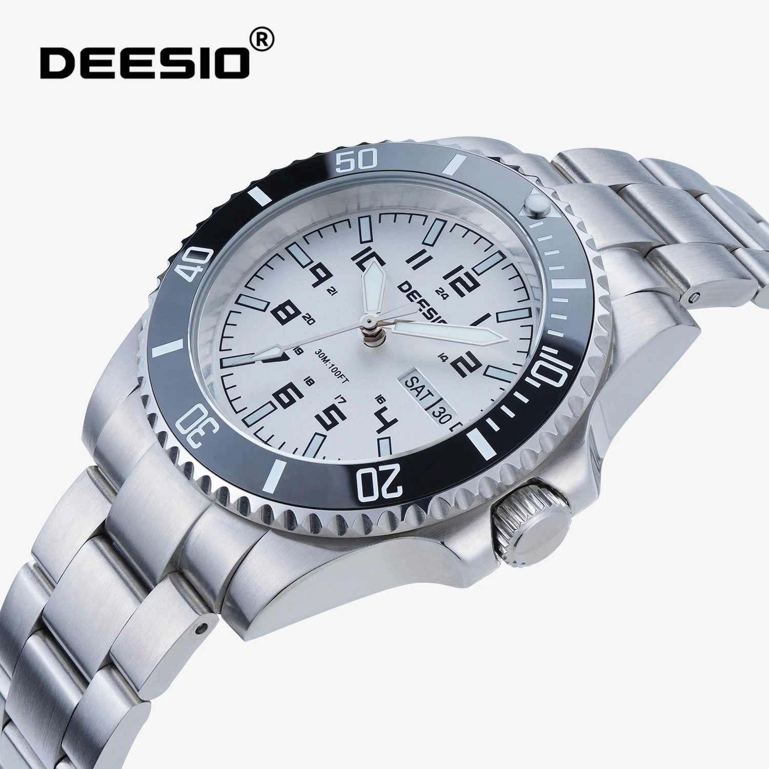 Deesio Herren-Automatikuhr, Edelstahl, Saphirglas, wasserdicht, leuchtend, Business-Luxus, mechanische Armbanduhr
