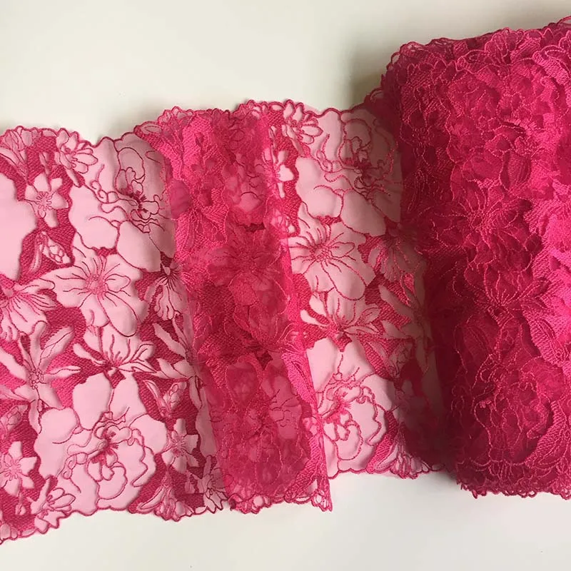 

20Yards Rose Red Fancy Flower Embroidery Lace Trim French Fabric Bra Sexy Women Lingerie for Dress 26cm Wide