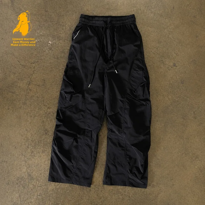 American Style Paratrooper Pants Long Casual Trousers Men's Wide Leg Pants Women's Loose Fit Straight Tube Summer Polyester
