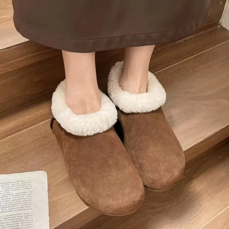 ผู้หญิงใหม่ฤดูหนาวรองเท้าสบายๆนุ่มแบนรองเท้าแตะลื่นLoafersแฟชั่นComfort Warm Plush Slipบนรองเท้าผ้าฝ้ายหญิง