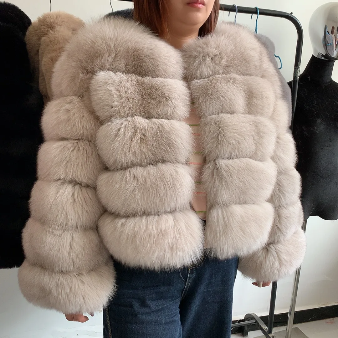 Real fox fur coat with full sleeves fluffy fur jacket for women winter fur coat warm raccoon fur jacket