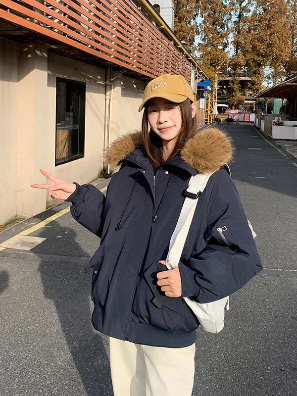 

Retro American Sle Women's Parka Coat with Fur Collar Thiened down Cotton Padded Hooded Jaet for Winter Casual Wear