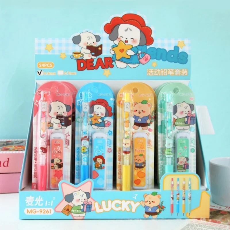 24set/lot Kawaii Bear Dog Mechanical Pencil Set Cute 0.5MM Drawing Writing Automatic Pen School Office Supplies