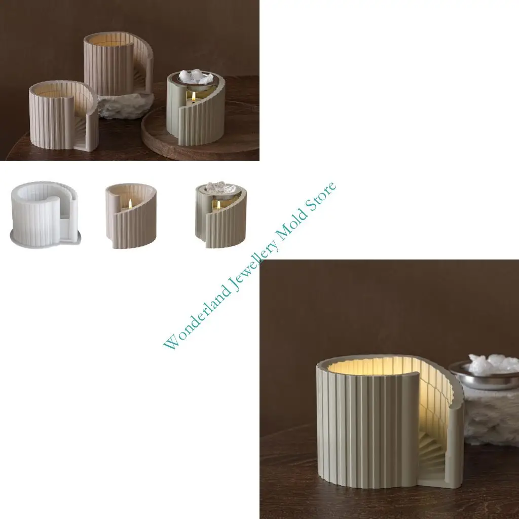 

H7EB Artisanal Silicone Candles Holder Mold Spirals Stair Shaped Candles Cup For Resin Cement Casting Creative Gift Making