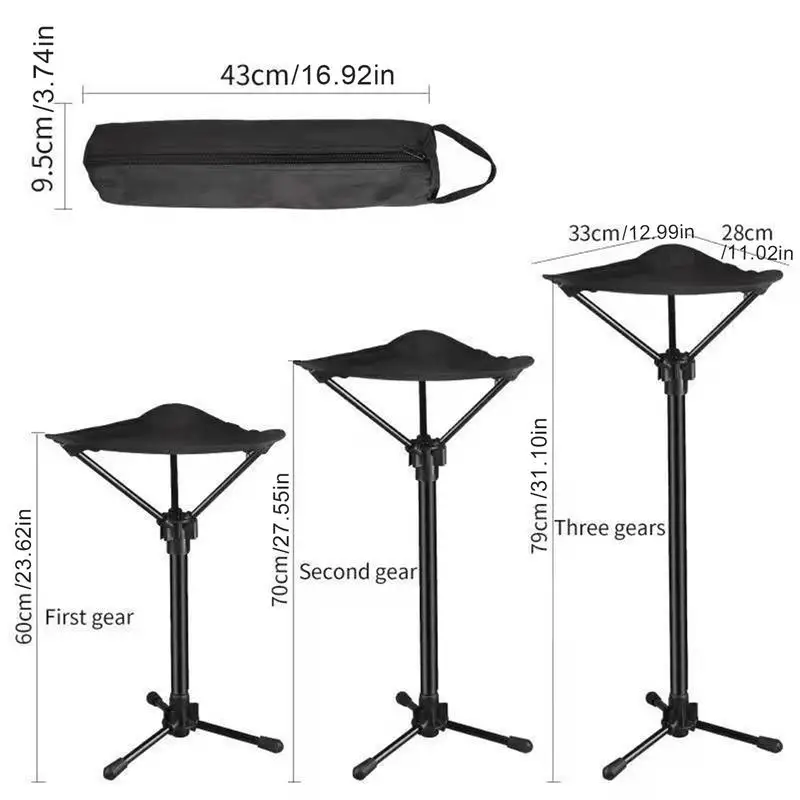 Outdoor Portable Chair Adjustable Outdoor Chair Foldable Stool For Camping Strong Load-Bearing Backpacking Stool With Three