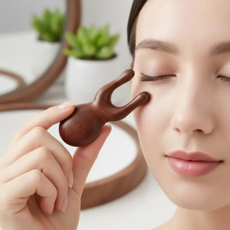 Masajeador facial de sándalo, masajeador de nariz y rostro, herramienta para aliviar los ojos, masaje facial de meridianos con forma de caracol, 1 ud.