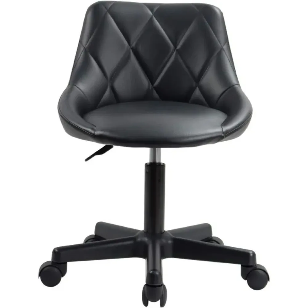 

Mid Back PU Leather Height Adjustable Swivel Modern Task Chair Computer Office Home Vanity Chair with Wheels