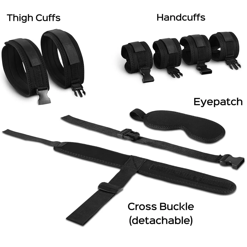 Adult Eye Blinder Neck Collar Handcuffs Leg Restraint Cuff Sex Toy Set Couple BDSM Restraint Bondage Gear Open Leg Erotic Game