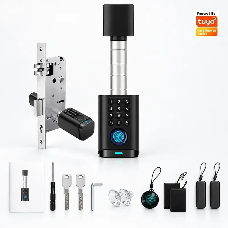 Cylinder IP66 Waterproof Smart Adjustable Door Lock 5 Unlocking Methods APP Fingerprint Password Swipe Card Lock