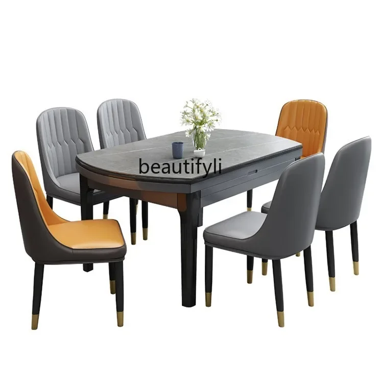 

Slate dining table Modern simple light luxury household small retractable folding solid wood dining table