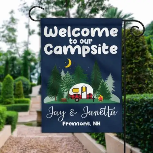 Personalized Welcome To Our Campsite Flag Happy Camper Flag Camping Welcome Flag