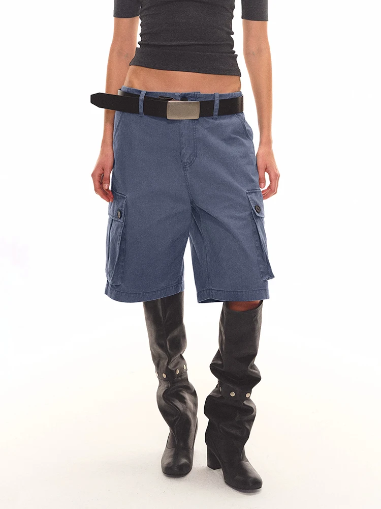 REDDACHiC Women's Cargo Jean Shorts Vintage Do Old Plain Multi-Pocket Low Rise Loose Wide Leg Bermuda Pants Going Out Streetwear view 3