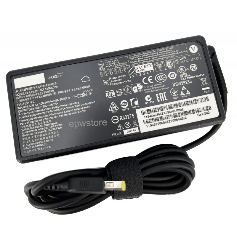

Адаптер переменного тока TT+20V 6.75A 135W для зарядного устройства Lenovo Legion Y520-15IKBA Y730-17ICH