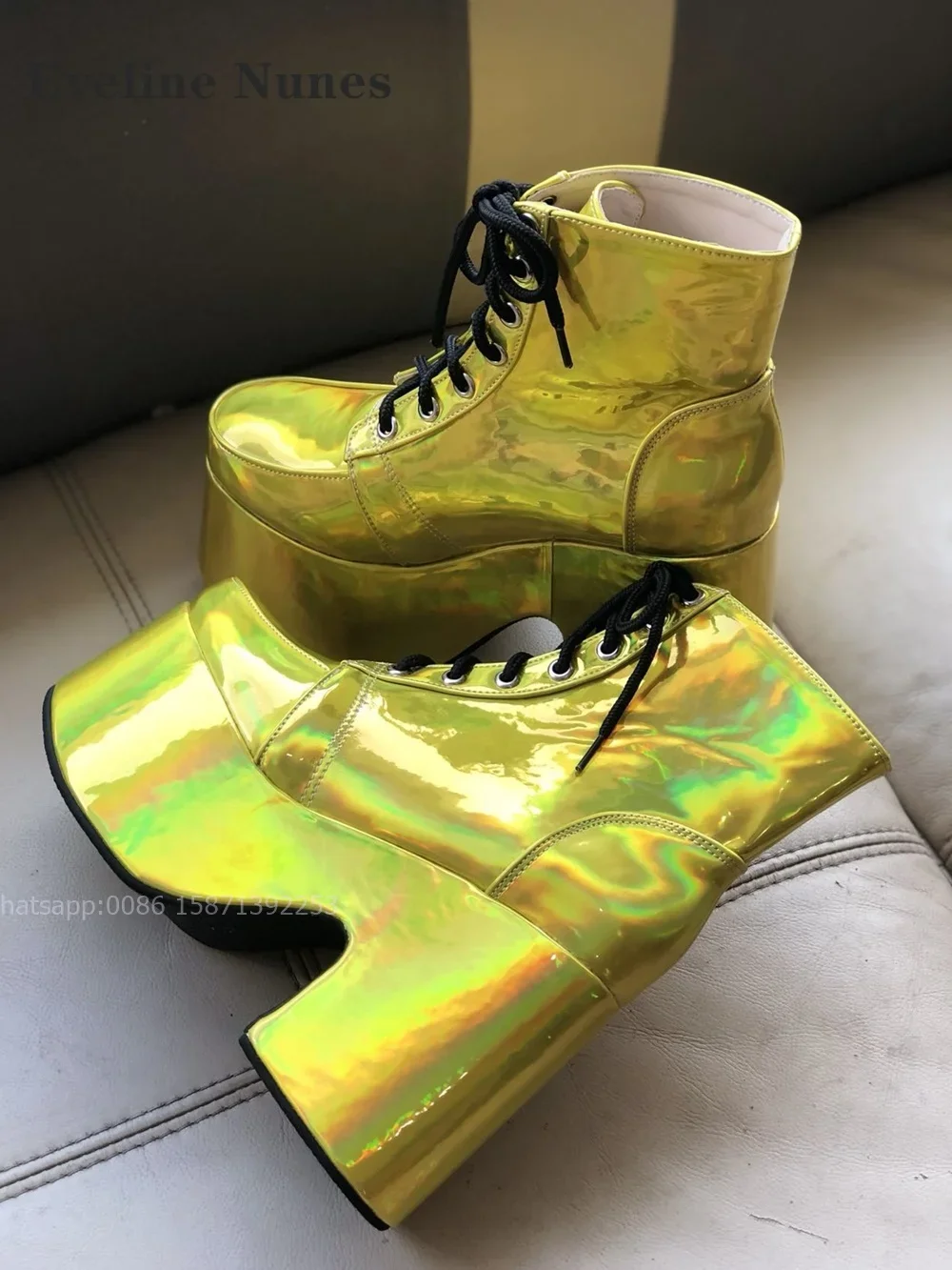 

Purple Cross Tied Platform Booty Round Toe Height Increasing Solid Shiny Women Ankle Boots Plus Size Zip Patchwork Sexy Shoes