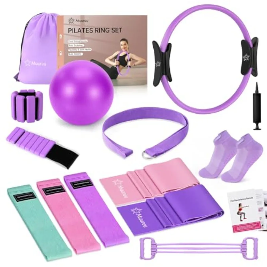 

Pilates Equipment Kit for Home Workout, Pilates Ring and Ball Set for Women, 14'' Magic Circle Essentials Accessories Kit, Wris