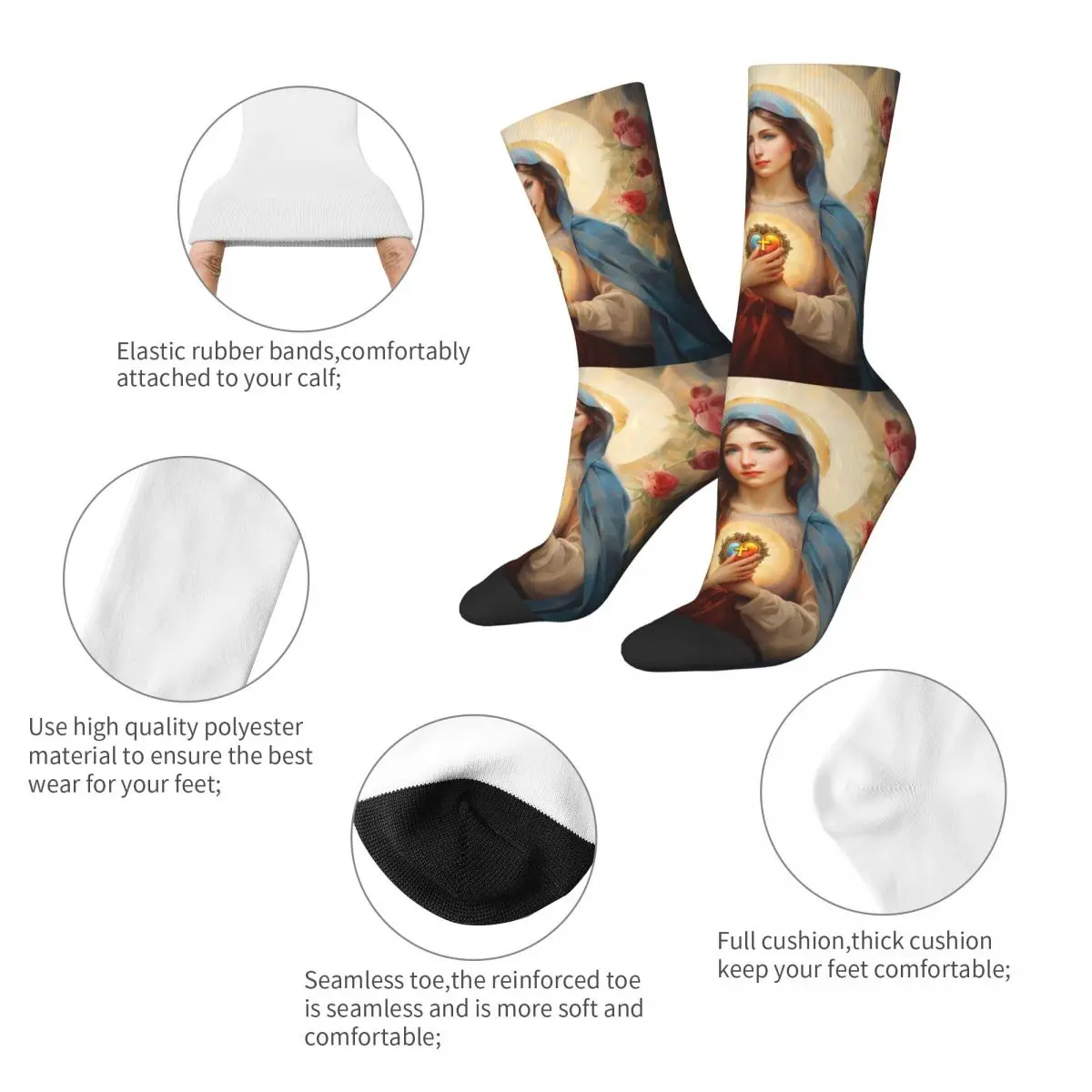 Immaculate Heart Of Mary Catholic Men Women Socks Cozy Jesus Christ Saint Sport Middle Tube Socks Super Soft Birthday Gifts