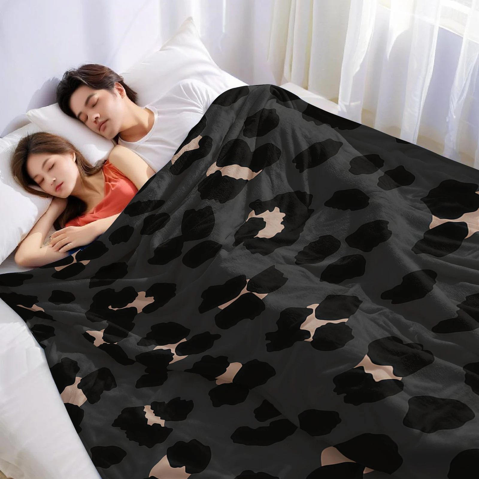 Dark Neutral Leopard Christmas Fleece Throw Blanket Soft Warm Cozy Xmas Home Decor for Bed Sofa Couch Holiday Present
