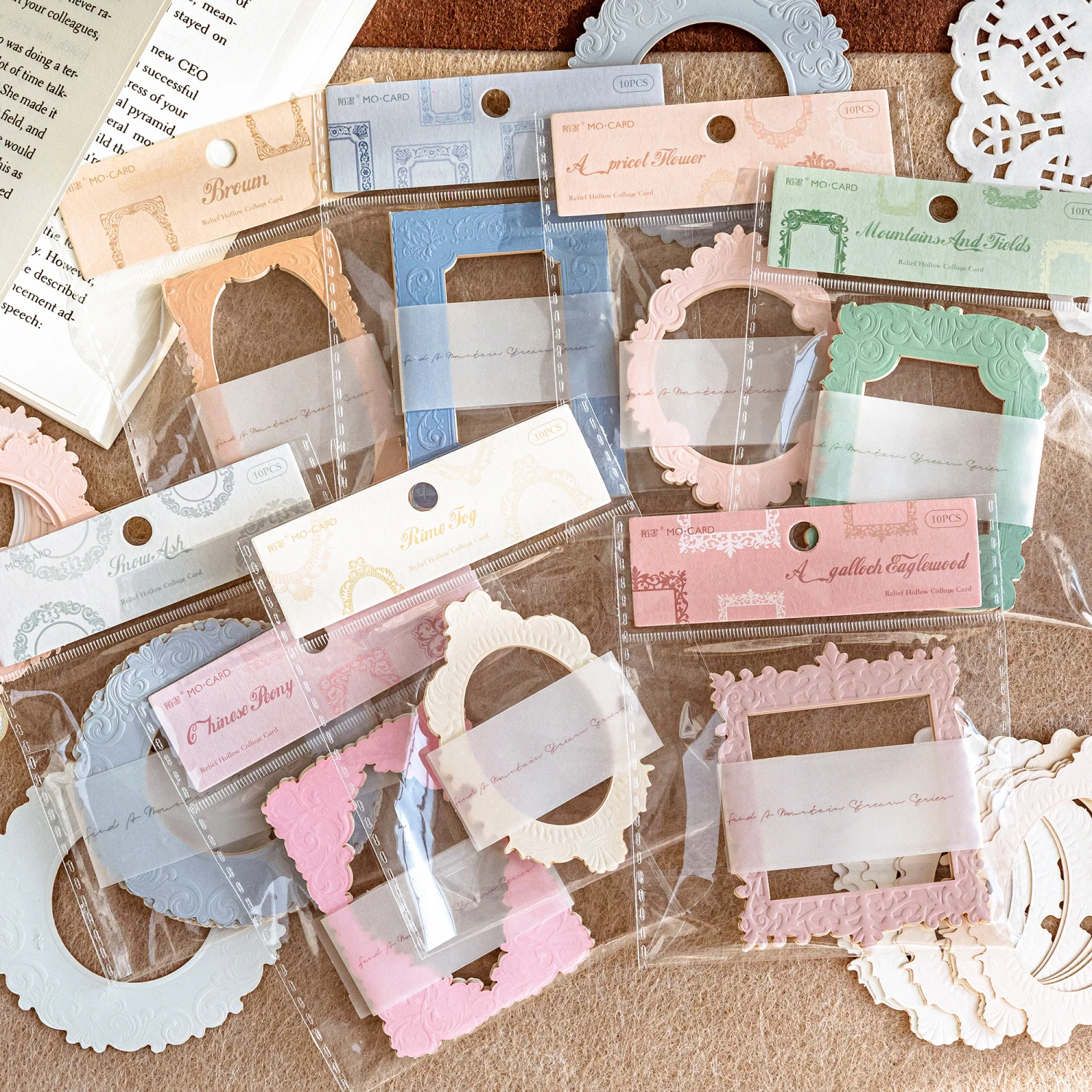 10 pcs Vintage Cutout Frame Reliefs Texture Paper Junk Journal DIY Scrapbooking Collage Materials Planner Creative Stationery