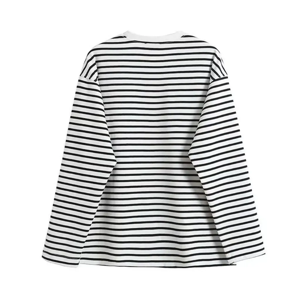

ZFC-9213 Women's Korean Style Striped T-shirt Casual Fashion Cotton Pullover Spring New Wholesale Clothing
