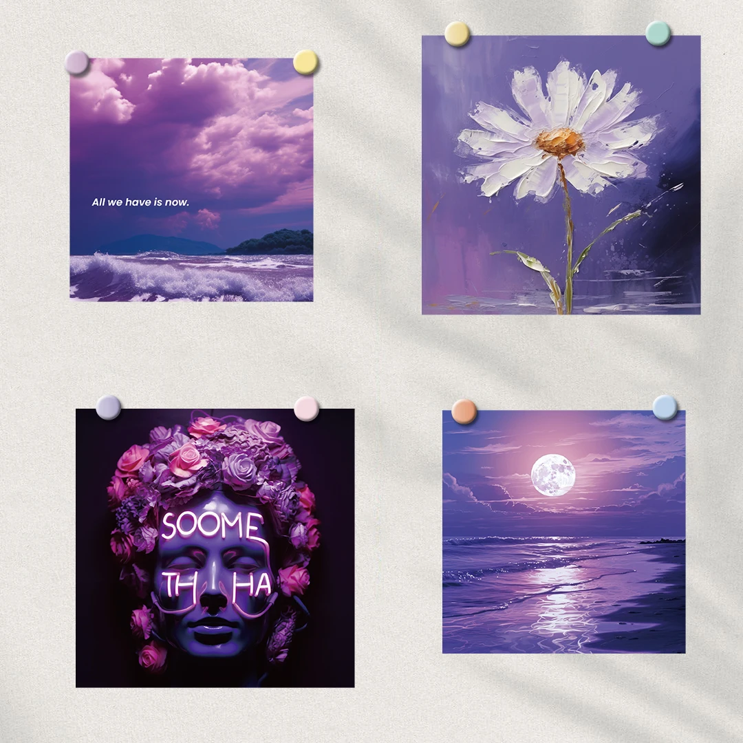 15 PCS Purple Fantasy Card Stickers Poster Home Decoration Card Student Kids Living Room Decoration Wall Art Picture Stickers