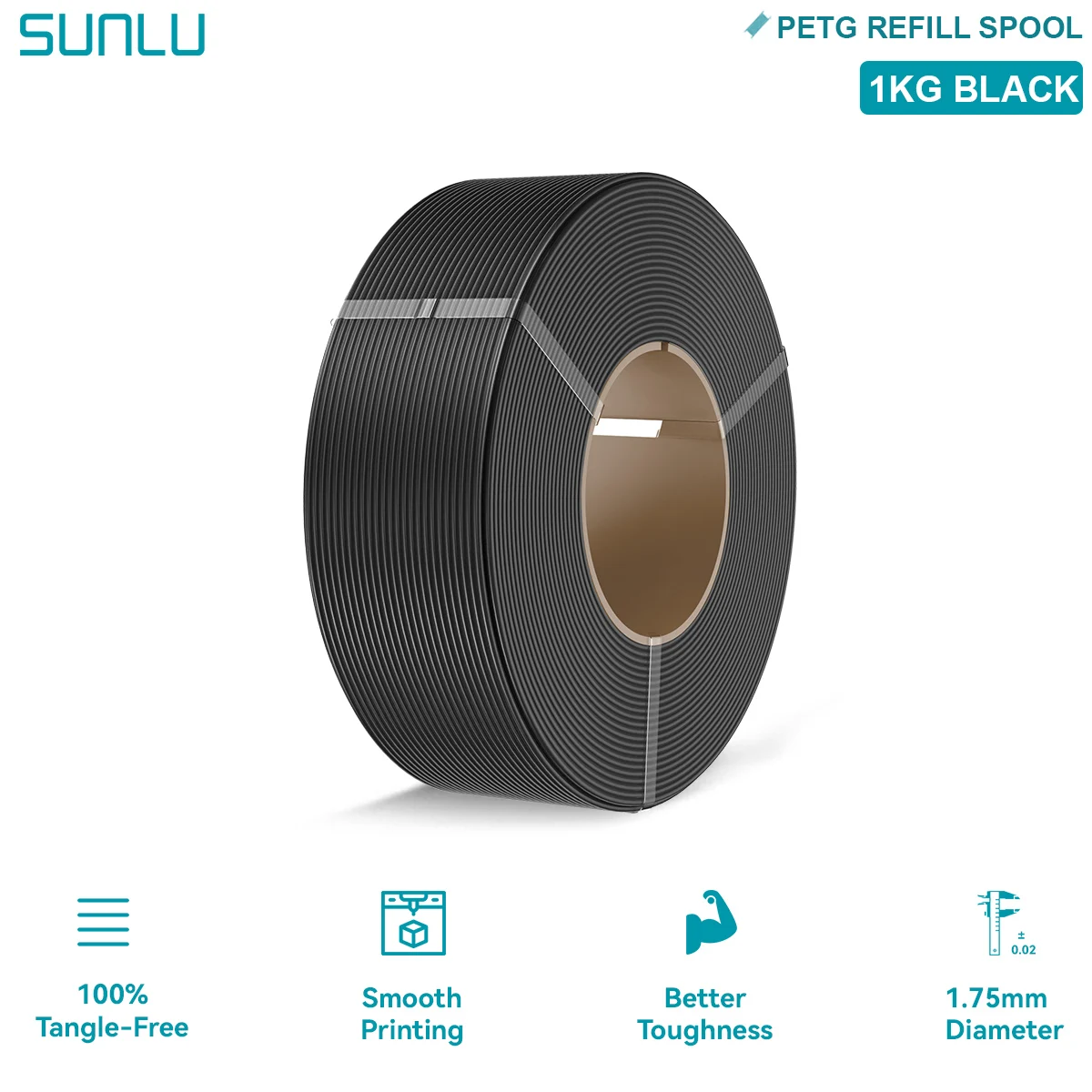 SUNLU PETG 3D Ricarica Filamento 1,75 mm Buona tenacità Senza grovigli Senza bobina per la maggior parte delle stampanti 3D FDM 1 kg Spedizione veloce