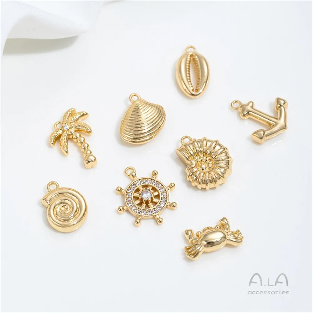 14K Gold-wrapped Marine Life Series Pendant Dolphin Starfish Conch Whale Pendant DIY Jewelry Accessories