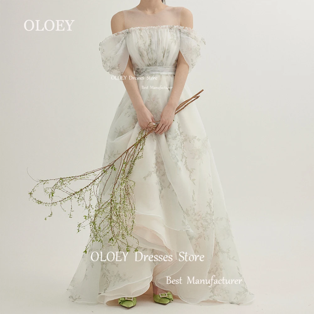 

OLOEY Elegant Floral Wedding Dress Korea Photoshoot Silky Organza Cap Sleeves Bridal Gown Corset Back Custom Made Prom Gown