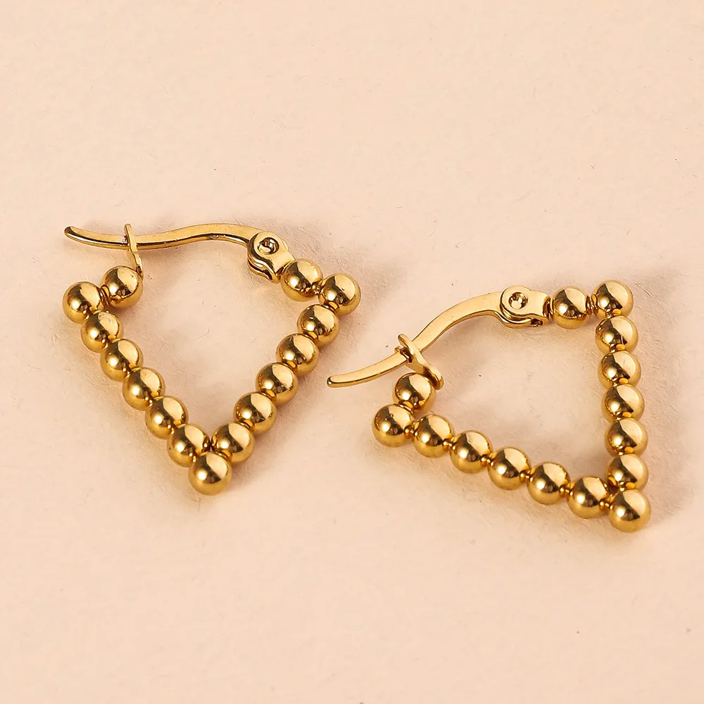 

Light Luxury Triangle Non Fading Round Bead Stainless Steel Earrings, Women's Gold Color Minimalist Earring Accessories