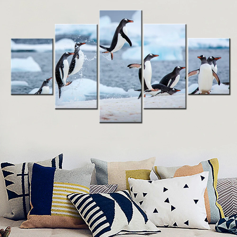 

Animals Canvas Picture Print Gentoo Penguin Antarctica Wallpaper Poster Painting Wall Art Home Decor Living Room Framework 5 Pcs