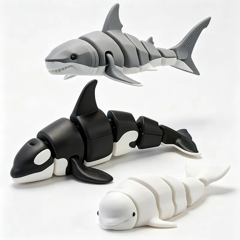 3D Printed Small Animal Joint Flexible Simulation Shark, Killer Whale Ornament Home Decoration Perfect Gift For Friends Family