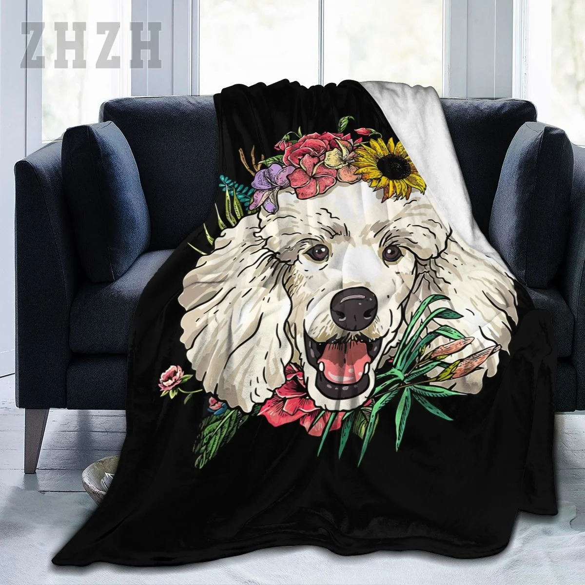 Blanket Floral Poodle Dog Spring Nature Dog Lovers Flannel Multifunction Outdoor Camping Sofa Cover Keep Warm