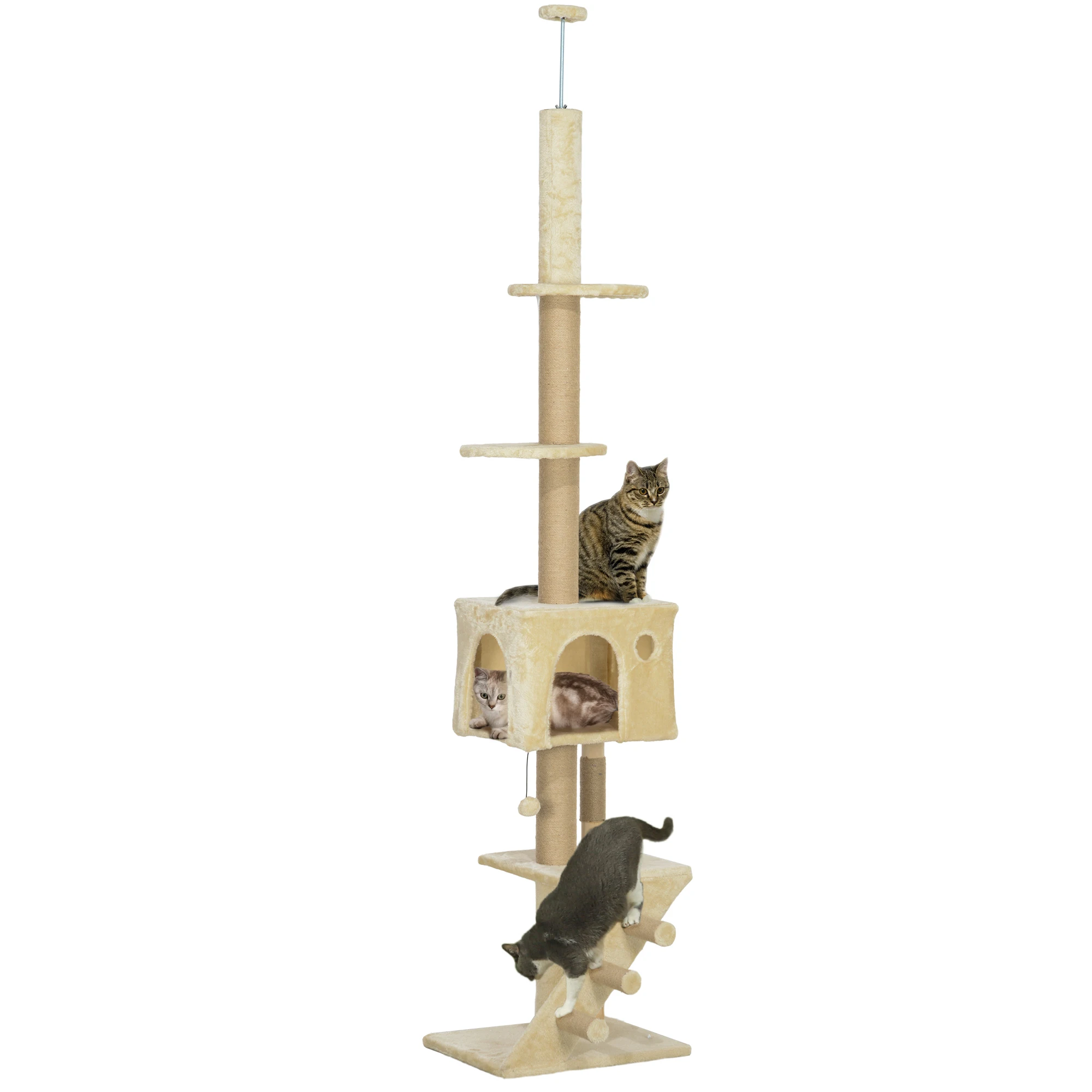 225-265 cm Floor-to-Ceiling Cat Tree PawHut with Beige Staircase