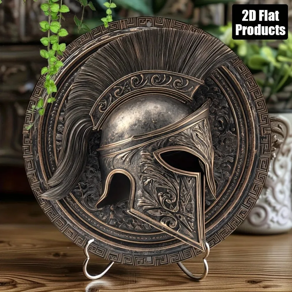 Metal Spartan Helmet Wall Plaque 8x8 Inch 2D Round Bar Decor Holiday Gift
